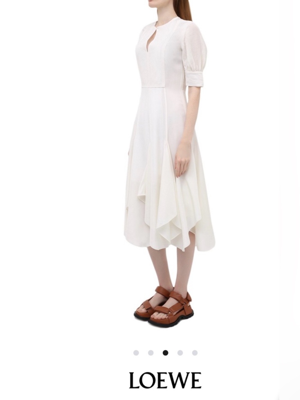 Loewe Cream Midi Dress with Puff Sleeves and asymmetric hem. - Picture 10 of 11